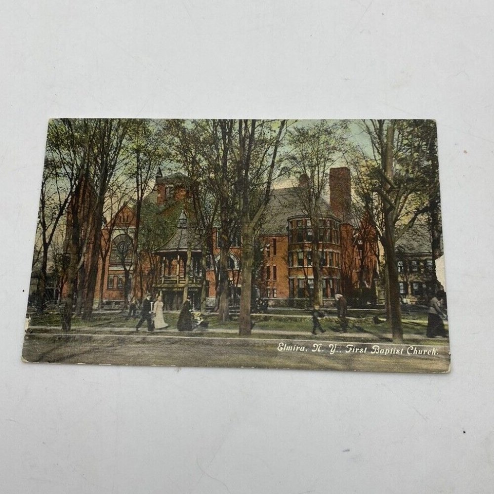 Vintage Elmira New York Postcard first Baptist church in Unposted NY 20s 30s